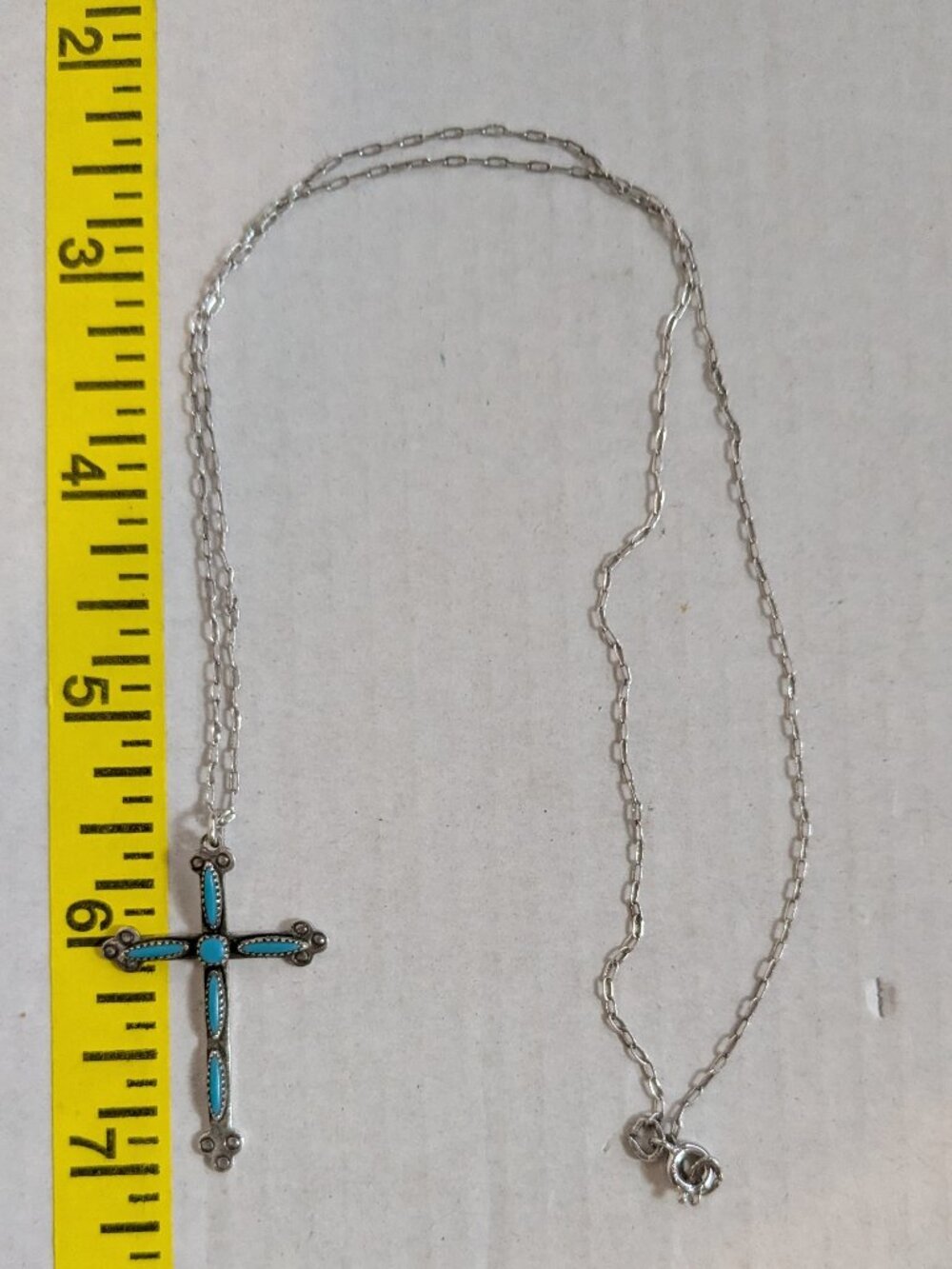 Dainty Vintage Bell Trading Post Sterling Silver Turquoise Inlay Cross Pendant